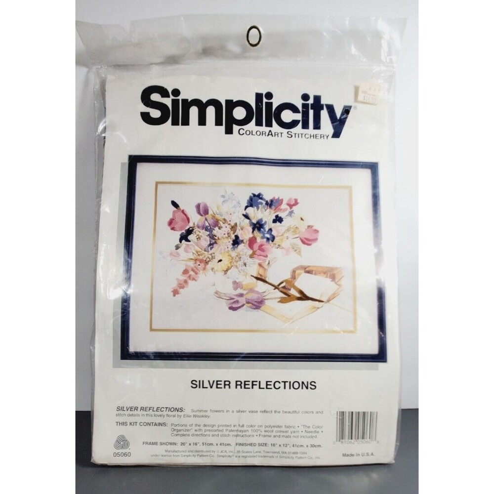 Vtg Simplicity Stitchery Silver Reflections Floral Embroidery Kit New Old Stock